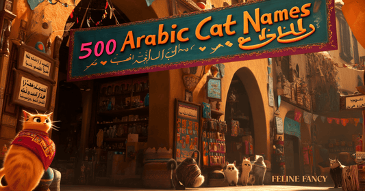 Vibrant animated bazaar with colorful stalls displaying name tags in Arabic and English