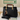 Black handbag with gold handle and accents, featuring a 'Feline Fancy' tag, on a white surface.