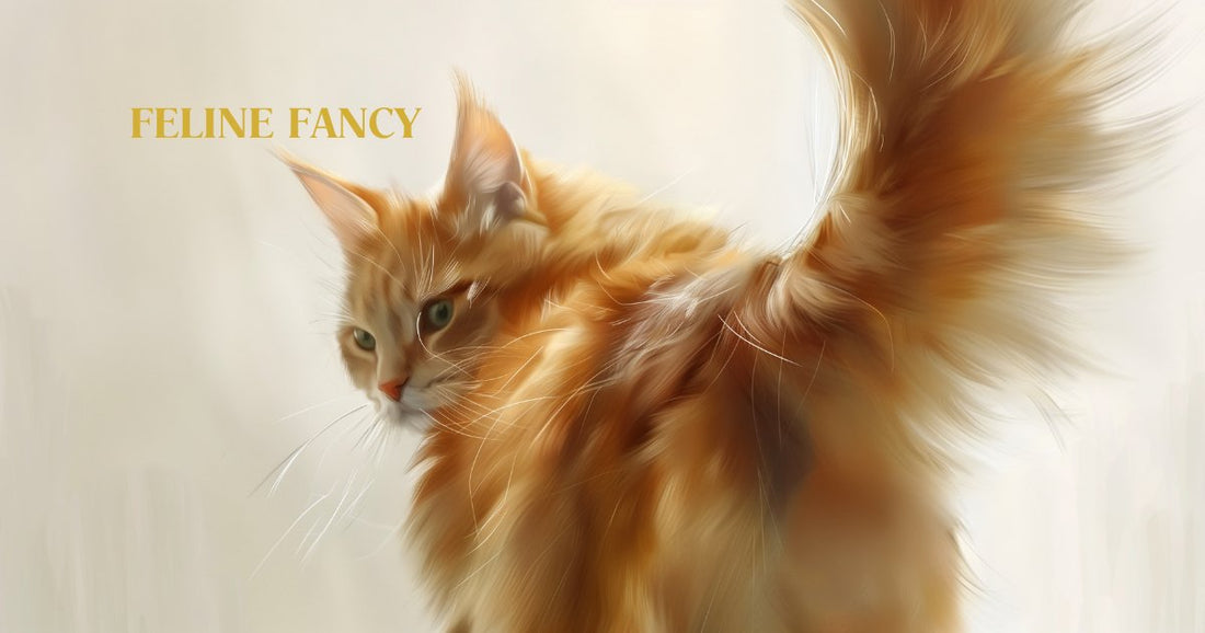 Cat showing tail with Feline Fancy Logo 