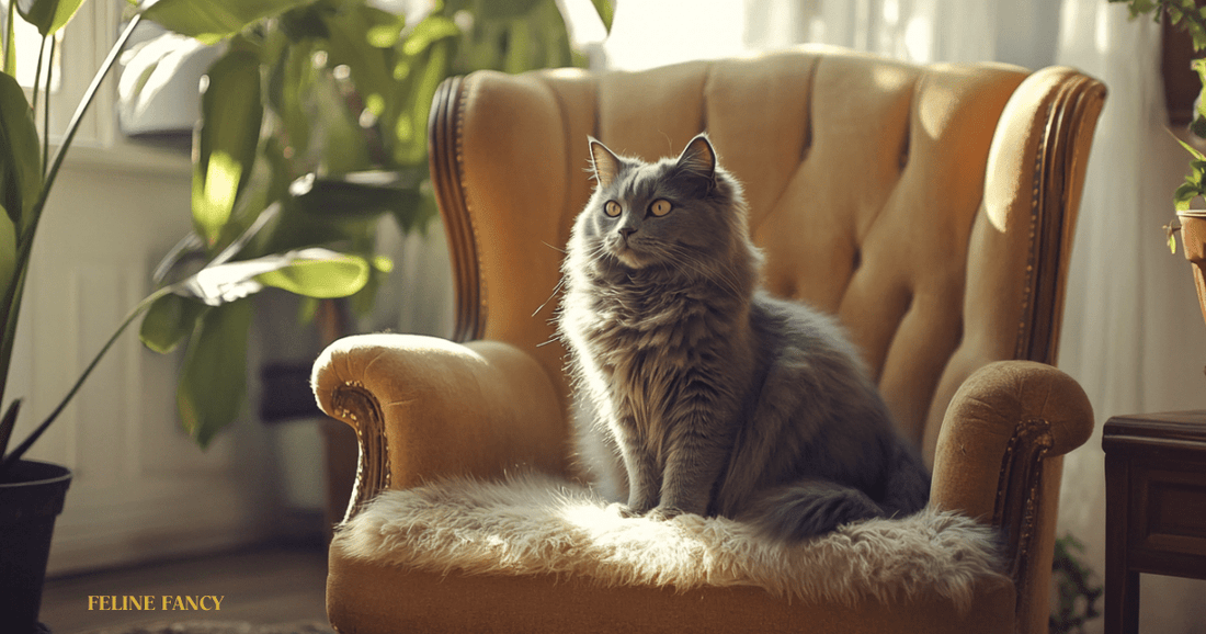 Nebelung Cat with Feline Fancy Logo.