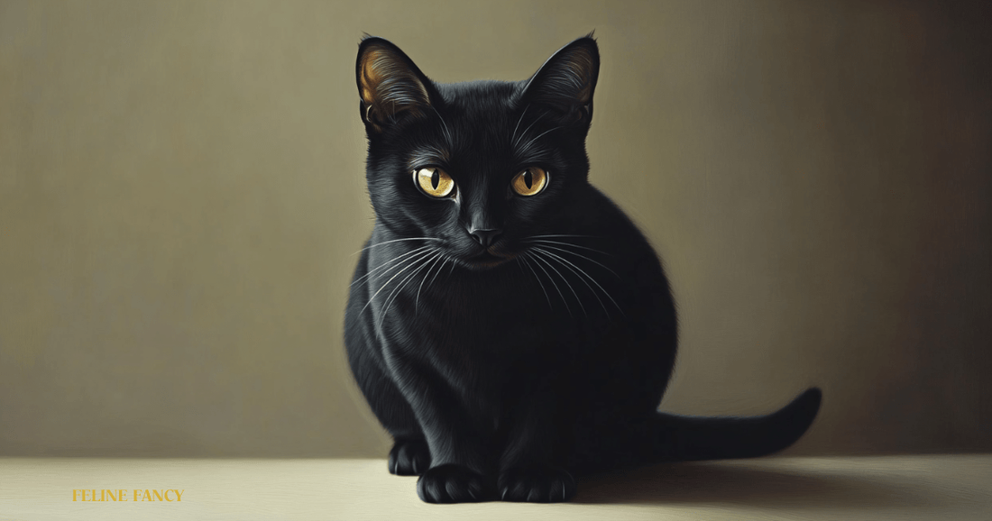 A Black Bombay Cat laying on bed.