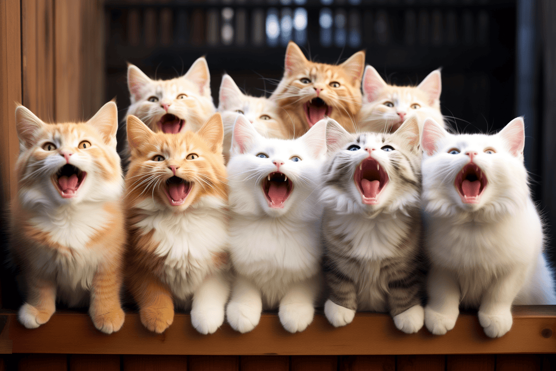 Nine cats showing their teeth looking cute 