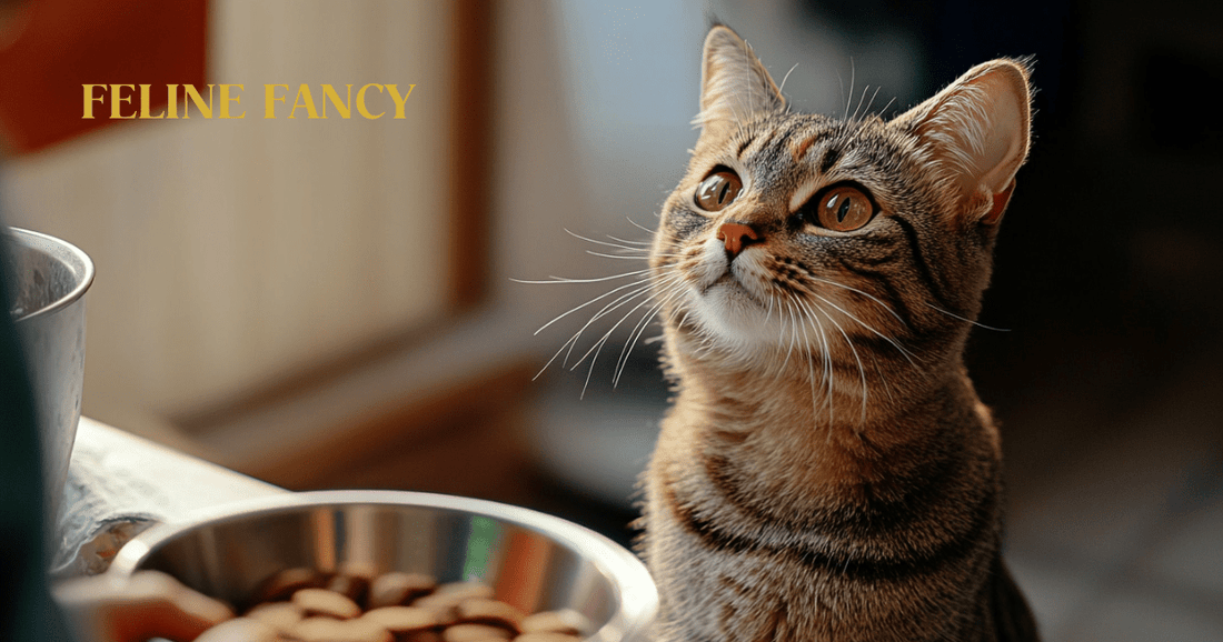 Cat Feeding with Feline Fancy Logo.