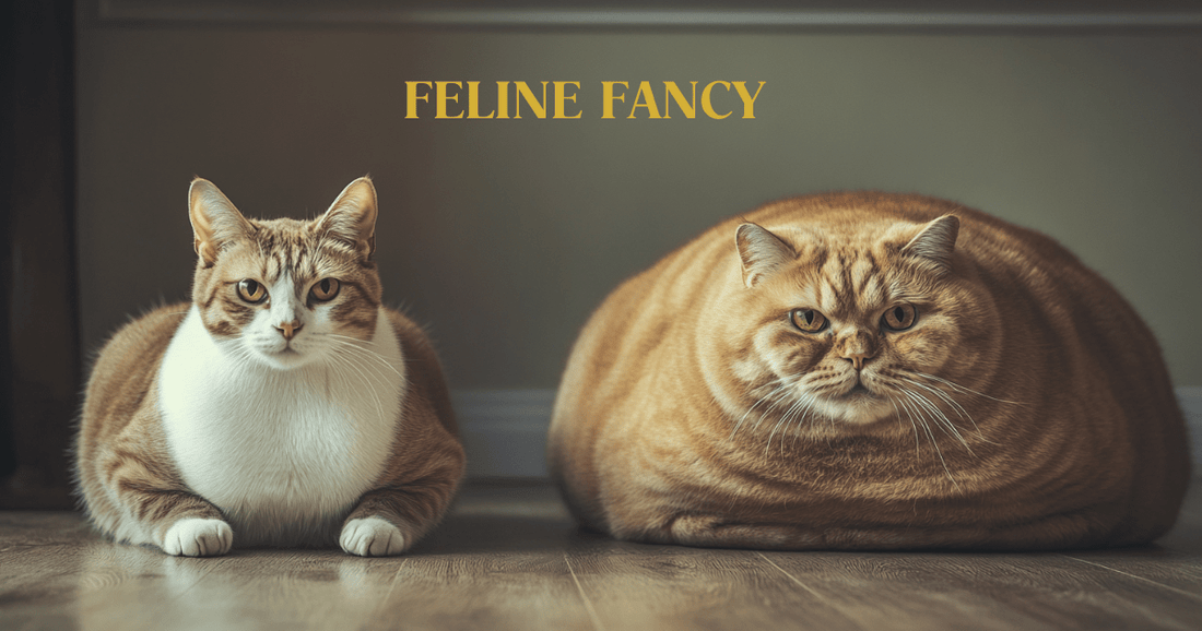 Thin cat & Fat Cat with Feline Fancy Logo.