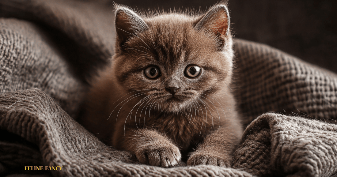 Brown British Shorthair Kitten with Feline Fancy Logo.