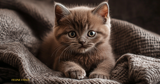 Brown British Shorthair Kitten with Feline Fancy Logo.