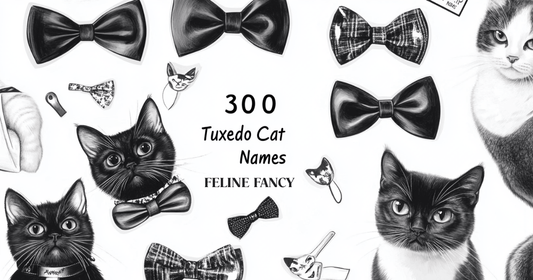 An artistic flat lay of cat accessories like bowties, collars, and name tags on a monochrome background