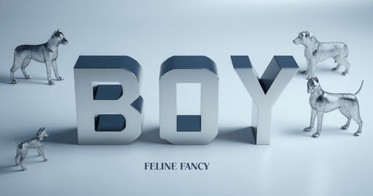 Wording Boy Dogs with 4 dogs & Feline Fancy Logo.