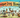 A whimsical illustrated dog park scene with various dogs playing, each labeled with a creative name