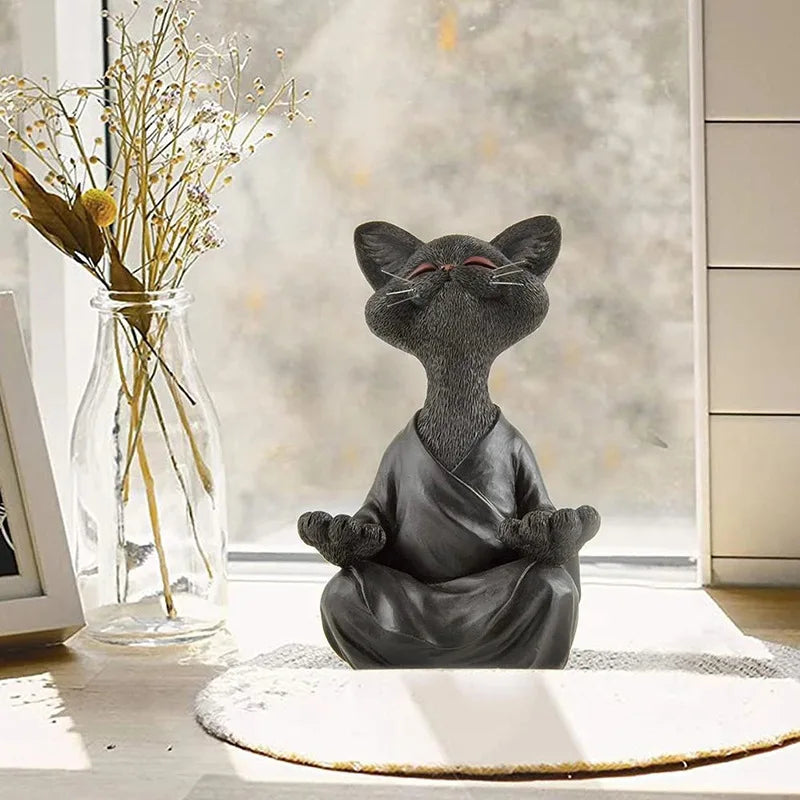 Black Cat Meditation Statue