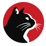Black cat silhouette on a red circle