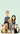Cartoon family with cats on a light blue background