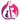 Circular logo on solid white background, rich pink and purple tones, three stylized cats of different sizes sitting together