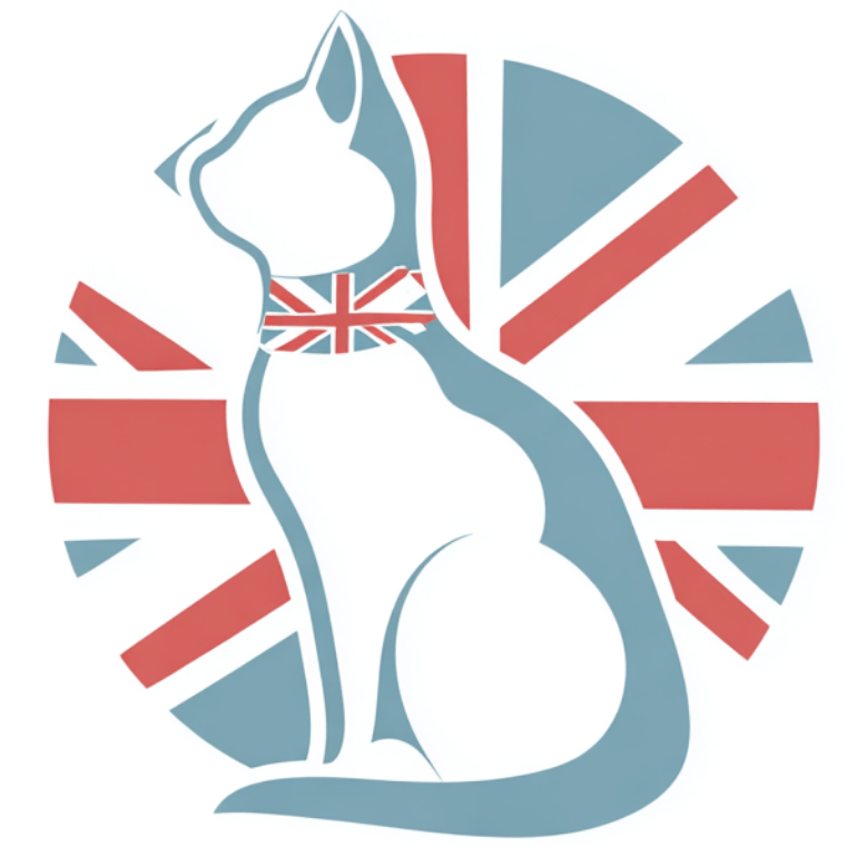 cat silhouette sitting proudly with a small Union Jack