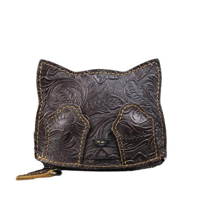 Leather Shy Cat Purse