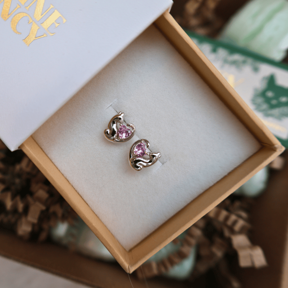 Love Heart Cat Earrings