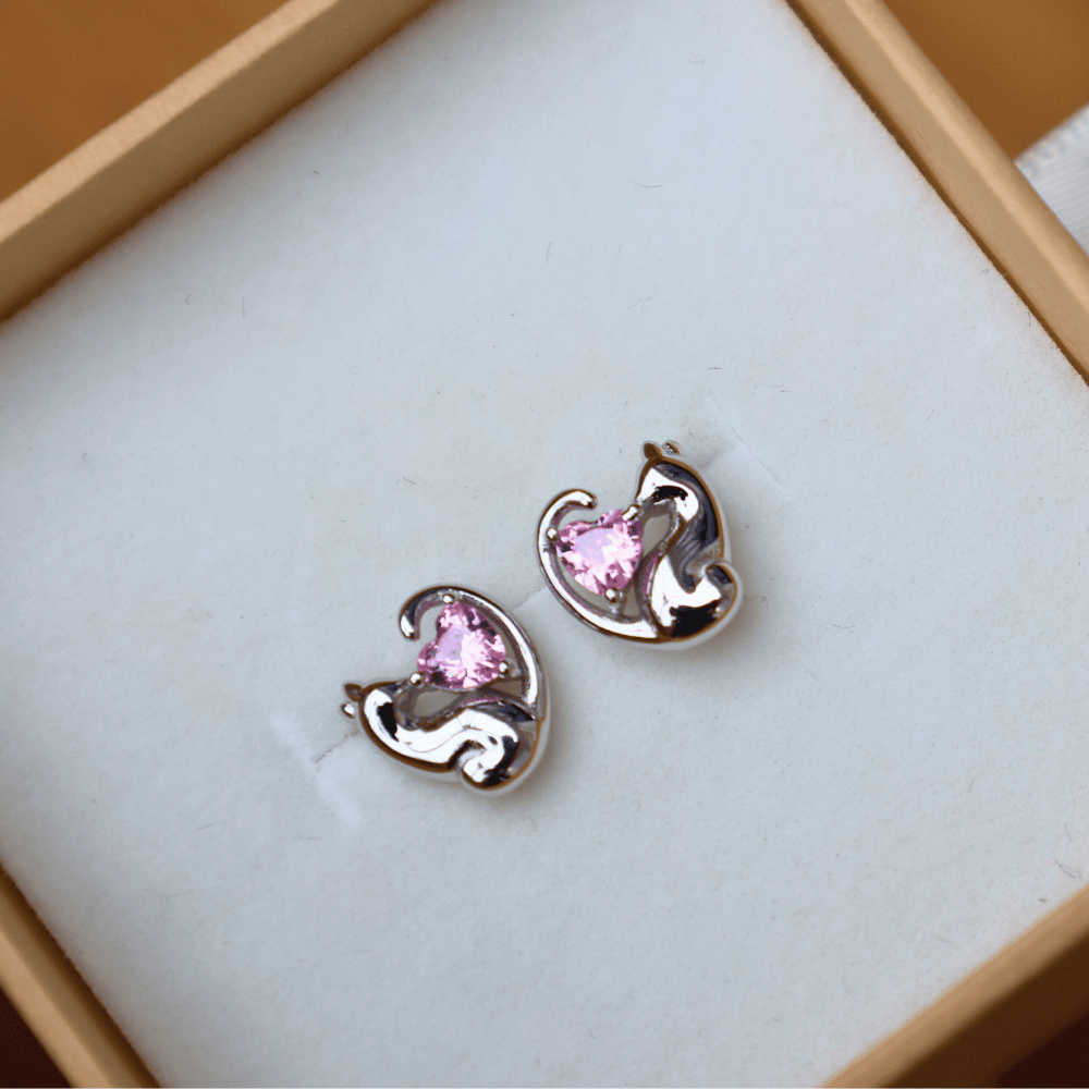 Love Heart Cat Earrings