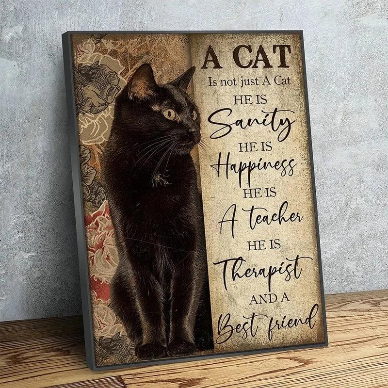 Black Cat Canvas Artwork - Feline Fancy