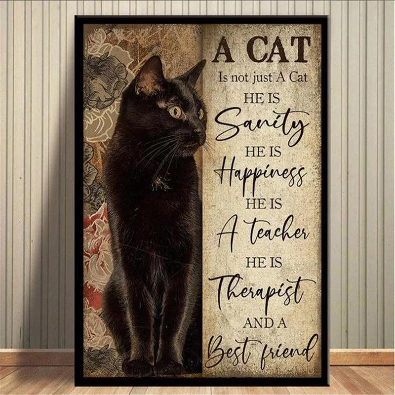 Black Cat Canvas Artwork - Feline Fancy