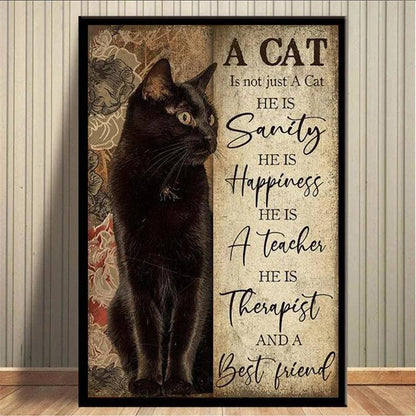 Black Cat Canvas Artwork - Feline Fancy