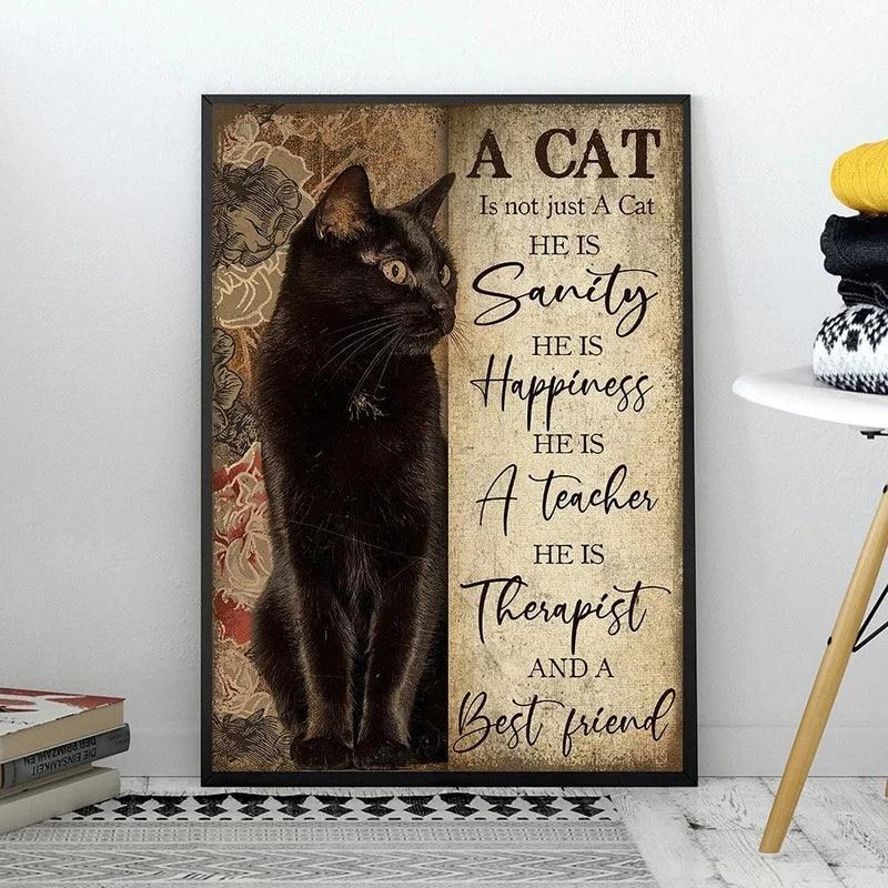 Black Cat Canvas Artwork - Feline Fancy