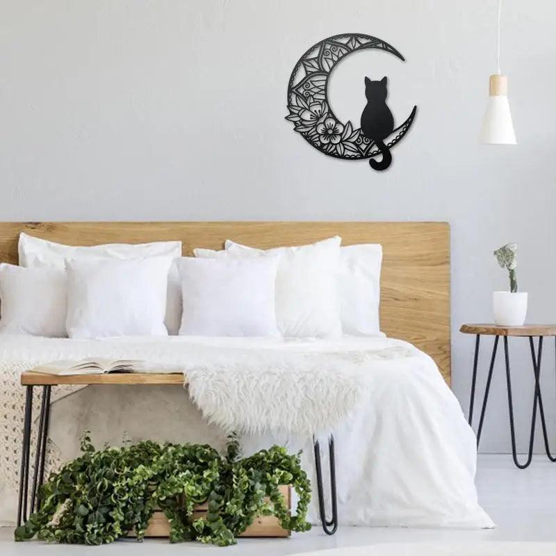 Black Cat Moon Wall Art - Feline Fancy