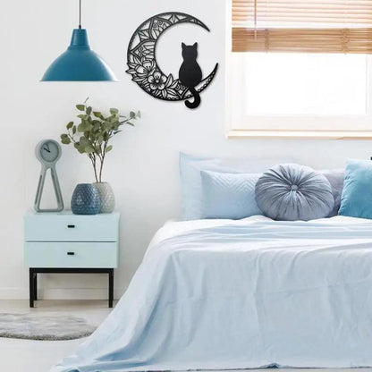 Black Cat Moon Wall Art - Feline Fancy