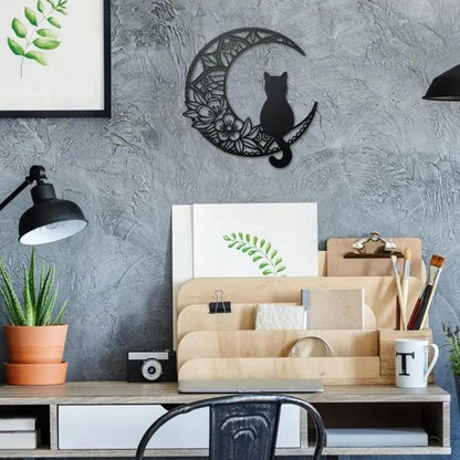 Black Cat Moon Wall Art - Feline Fancy