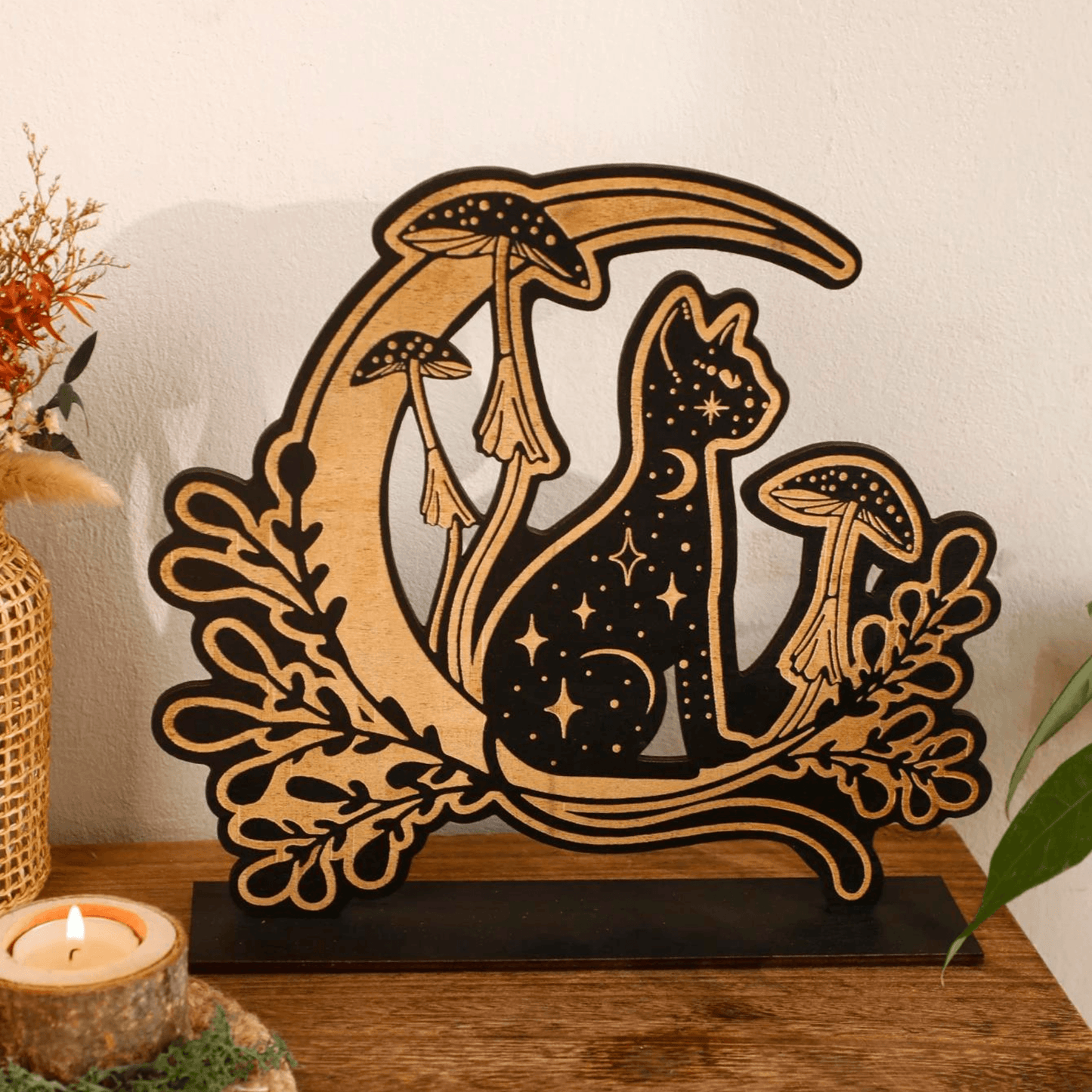 Black Cat Wooden Ornament - Feline Fancy