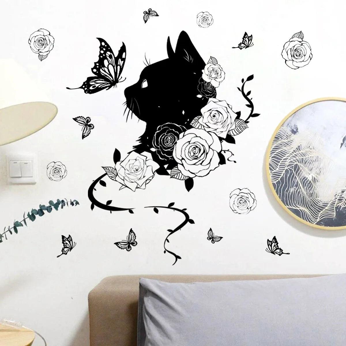 Cat & Butterfly Wall Sticker - Feline Fancy