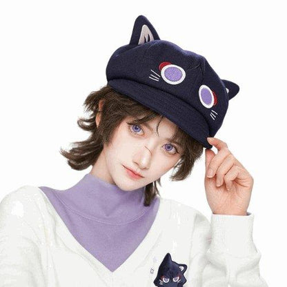 Cat Beret Cap featuring a chic design with a playful cat motif, perfect for adding a unique touch to your outfit