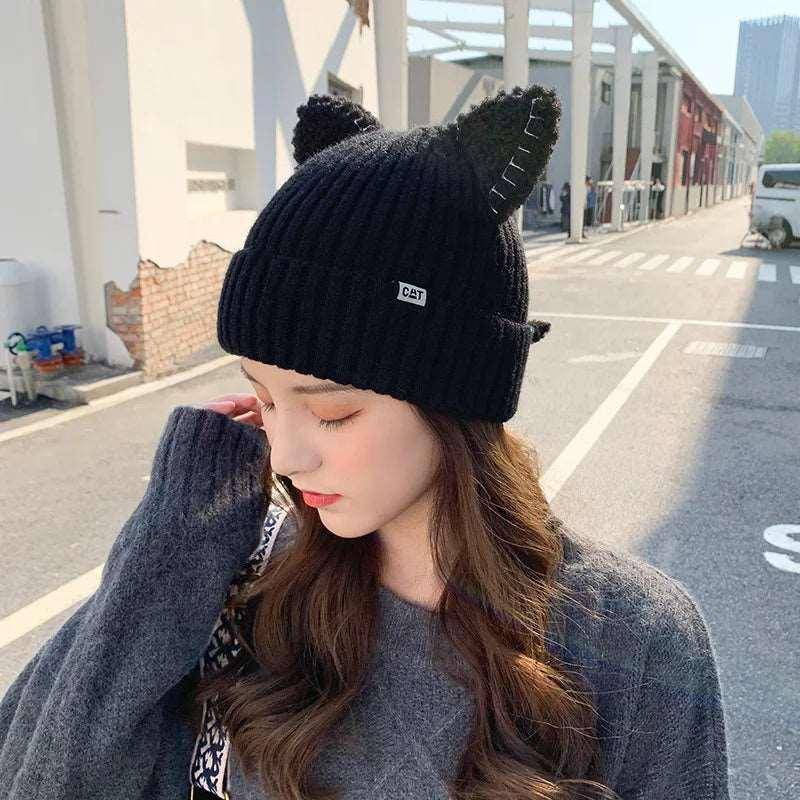 Cat Ears Hat designed with soft, plush ears that add a fun and unique twist to your cold-weather accessories