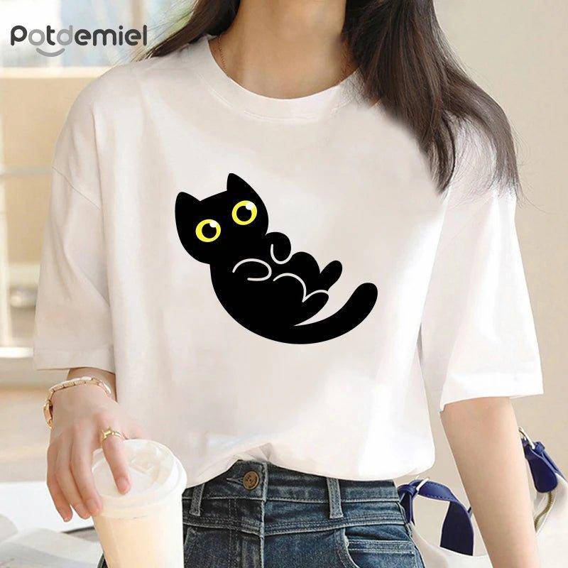 Black Cat T-Shirt featuring a sleek and stylish design with a minimalist black cat motif, perfect for casual wear