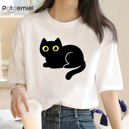 Add a playful touch to your wardrobe with the Black Cat T-Shirt, ideal for cat lovers looking for something chic and simple