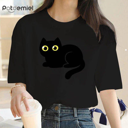 Add some fun to your outfit with the cute and simple Black Cat T-Shirt, perfect for pairing with jeans or skirts