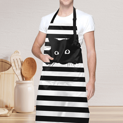 Adjustable Black Cat Cooking Apron for a comfortable and secure fit.