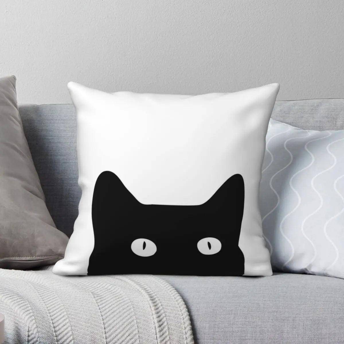 Elegant Black Cat Pillowcase with a sleek, minimalist cat design.