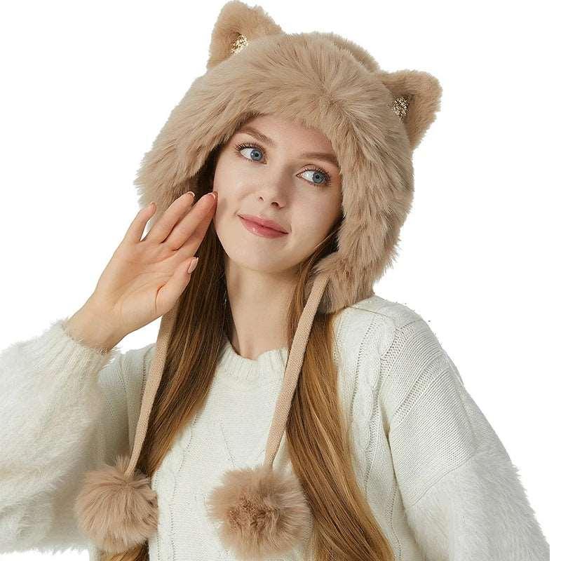 Knitted Cat Hat featuring an adorable design with knitted cat ears, perfect for adding warmth and whimsy to your winter look