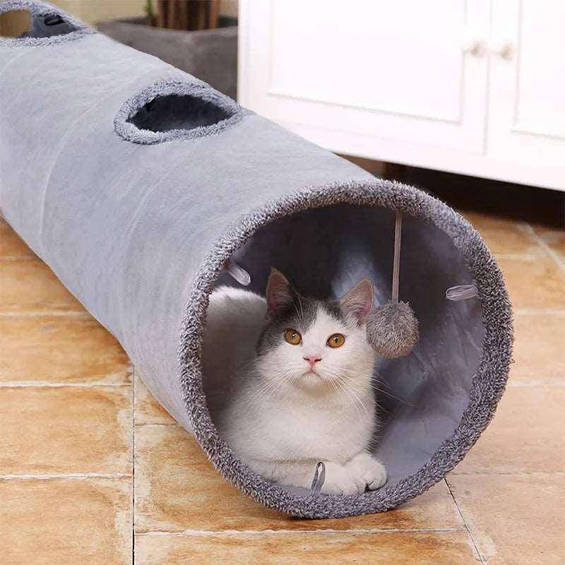 Cat Tunnel Toy featuring a spacious, collapsible design for your cat to explore, hide, and play in