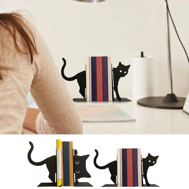 Charming Black Cat Bookends, perfect for adding a playful touch to your bookshelf.