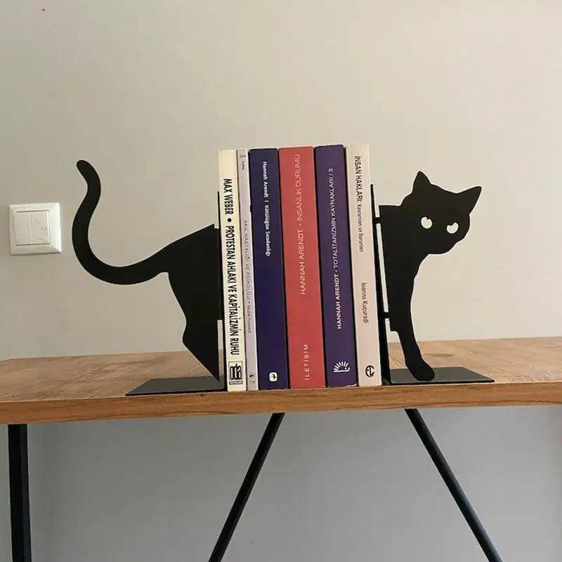 Unique Black Cat Bookends with a whimsical feline-inspired motif.