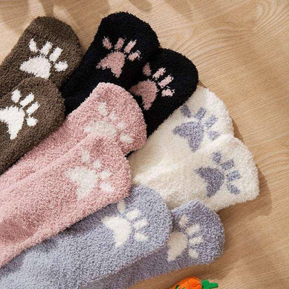 Show your love for cats with these snug, fluffy socks that provide both comfort and style