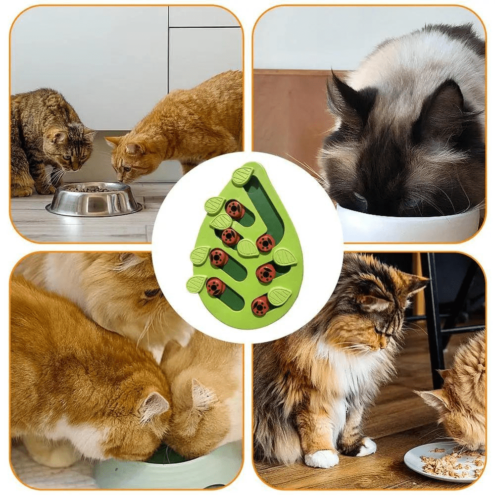 Stylish Leaf Puzzle Feeder, perfect for keeping your cat entertained during mealtime.