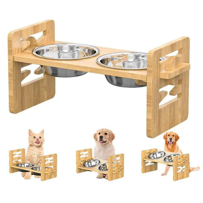 Raised Cat Feeding Station with adjustable height to reduce strain on your pet.