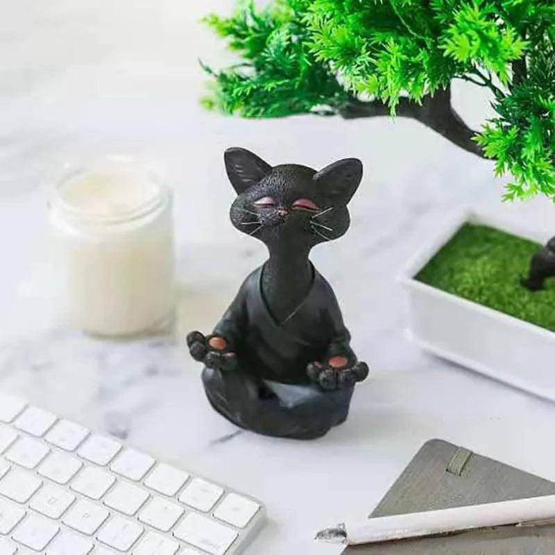 Durable Black Cat Meditation Statue made from high-quality, weather-resistant materials.