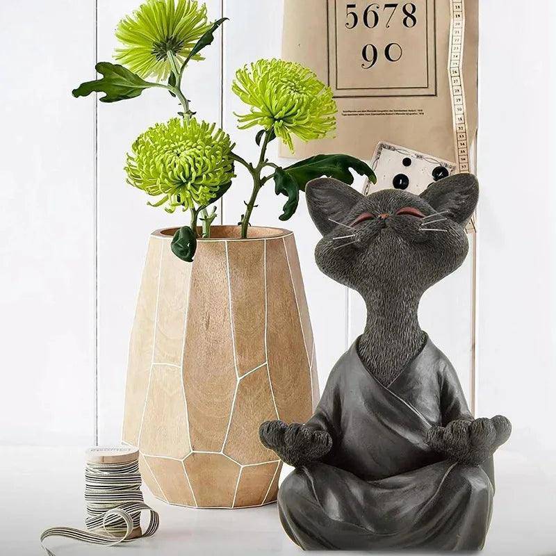 Elegant Black Cat Meditation Statue with a serene and calming design.