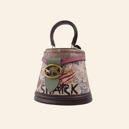 Graffiti Cat Handbag featuring a bold, street art-inspired design with a playful cat motif for a unique look