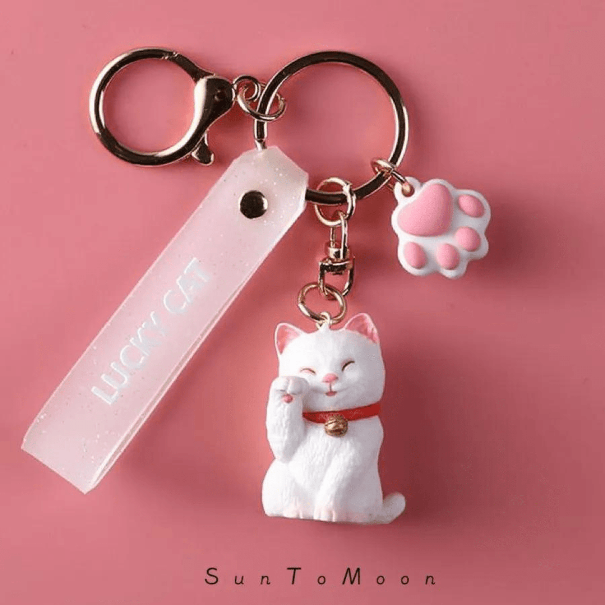 Lightweight and durable White Cat Keychain, ideal for everyday use.