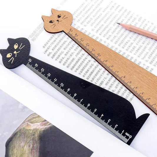 Wooden Cat Ruler featuring a playful cat design etched into durable wood, perfect for adding charm to your desk