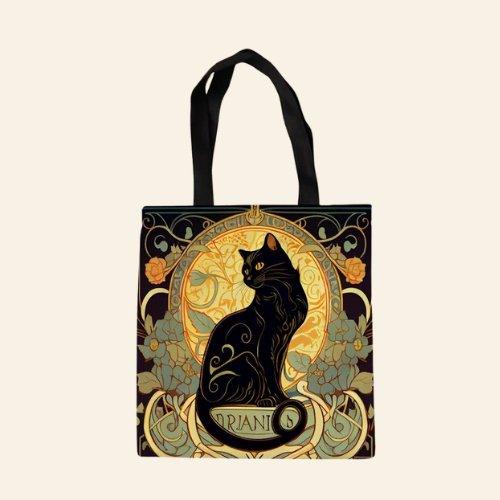 Nebula Cat Bag featuring a cosmic design with a cat silhouette surrounded by stars and galaxies